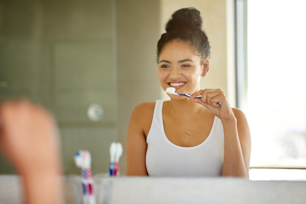 Brush It Twice Day Beautiful Smile Shot Happy Attractive Young Woman Brushing Her Teeth