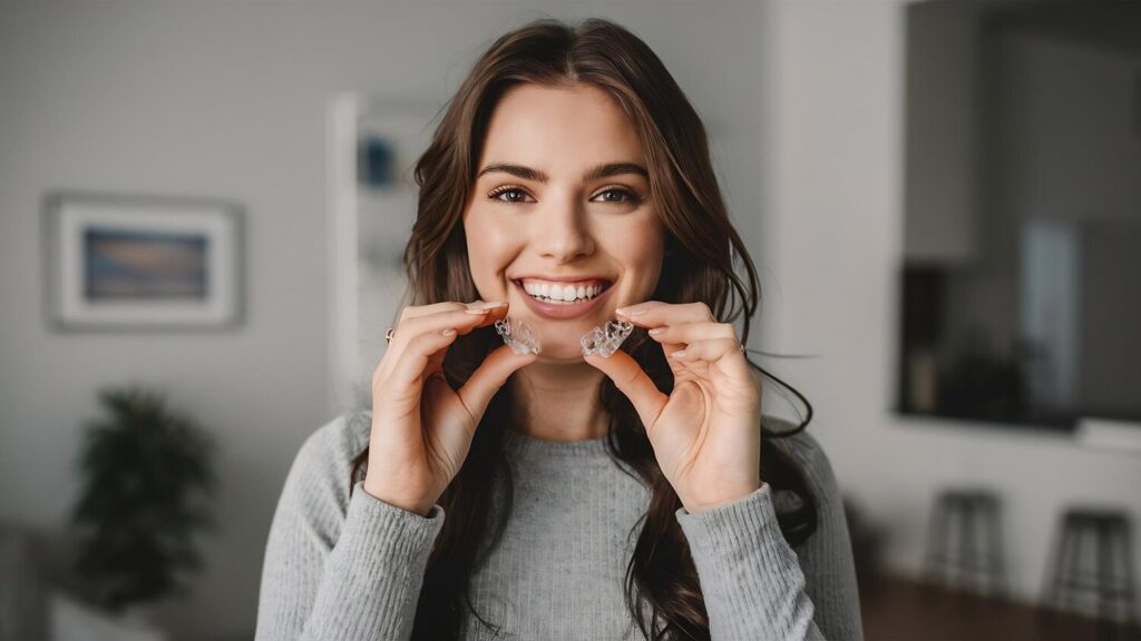 Young Smiling Woman Holding Invisalign Braces White Dental Healthcare Orthodontic Concept 926199 2977560